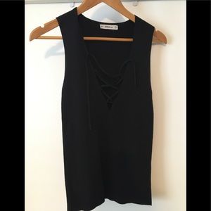 NWOT ZARA Knit Lace Up Black Top